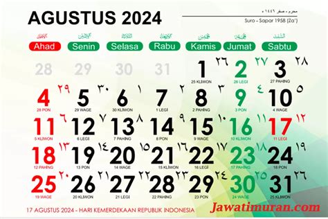 7 agustus 2001 weton apa  Kalender Jawa Januari 2023